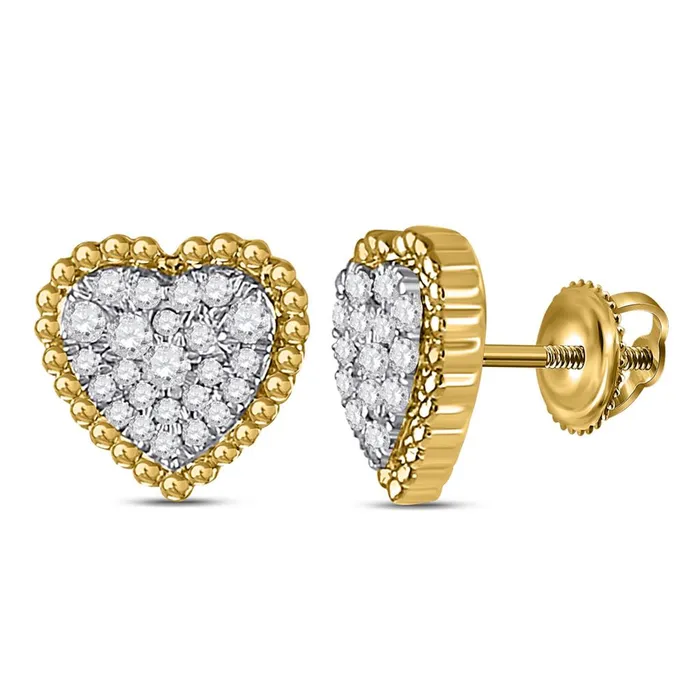 10k Yellow Gold Round Diamond Beaded Heart Earrings 14 Cttw gndatlanta Earrings 10k Yellow Gold Round Diamond Beaded Heart Earrings 14 Cttw gndatlanta Earrings
