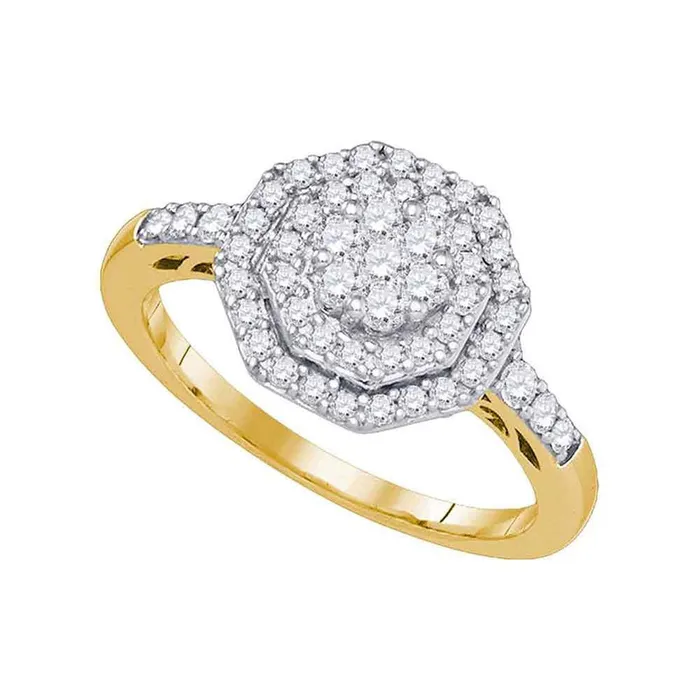 10k Yellow Gold Round Diamond Octagon Cluster Ring 58 Cttw gndatlanta Rings