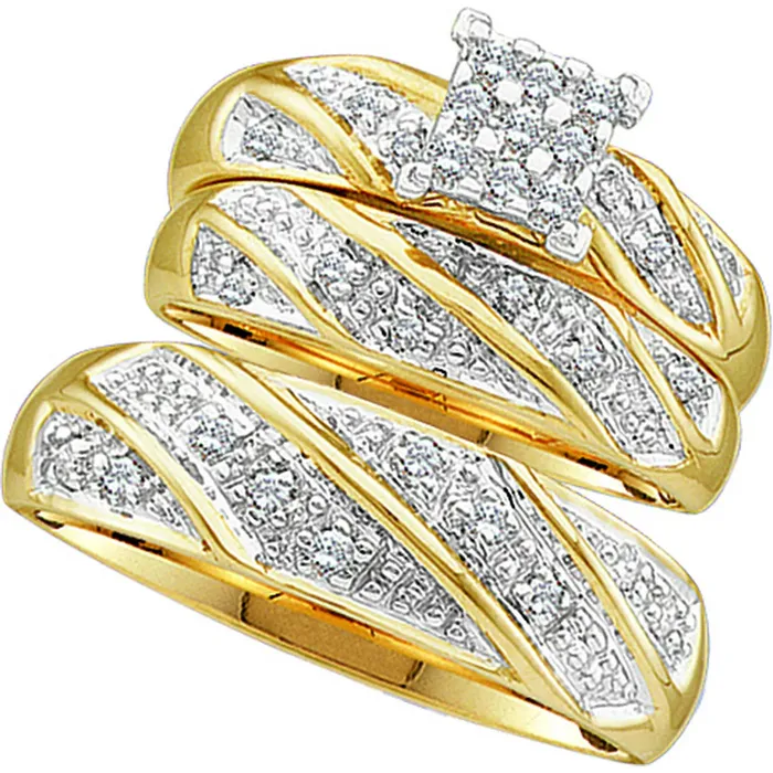 10k Yellow Gold Trio His Hers Round Diamond Cluster Matching Bridal Wedding Ring Band Set 14 Cttw Goldiacom Rings 10k Yellow Gold Trio His Hers Round Diamond Cluster Matching Bridal Wedding Ring Band Set 14 Cttw Goldiacom Rings
