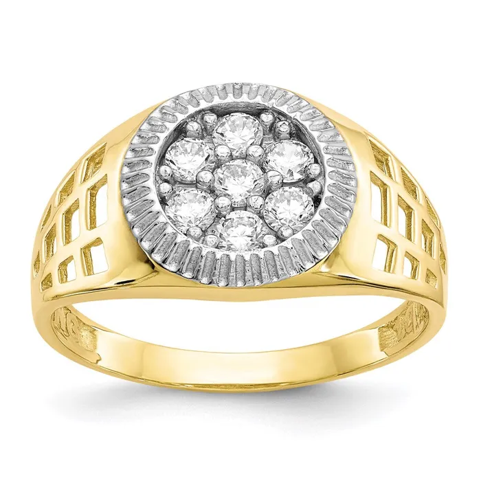 10K Yellow Gold wRhodium MenS CZ Cluster Ring Goldia Rings