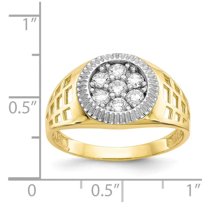 10K Yellow Gold wRhodium MenS CZ Cluster Ring Goldia Rings