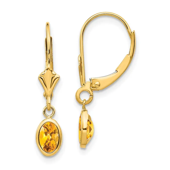 14k 6x4 Oval Bezel NovemberCitrine Leverback Earrings Goldia Earrings