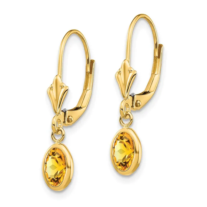 14k 6x4 Oval Bezel NovemberCitrine Leverback Earrings Goldia Earrings