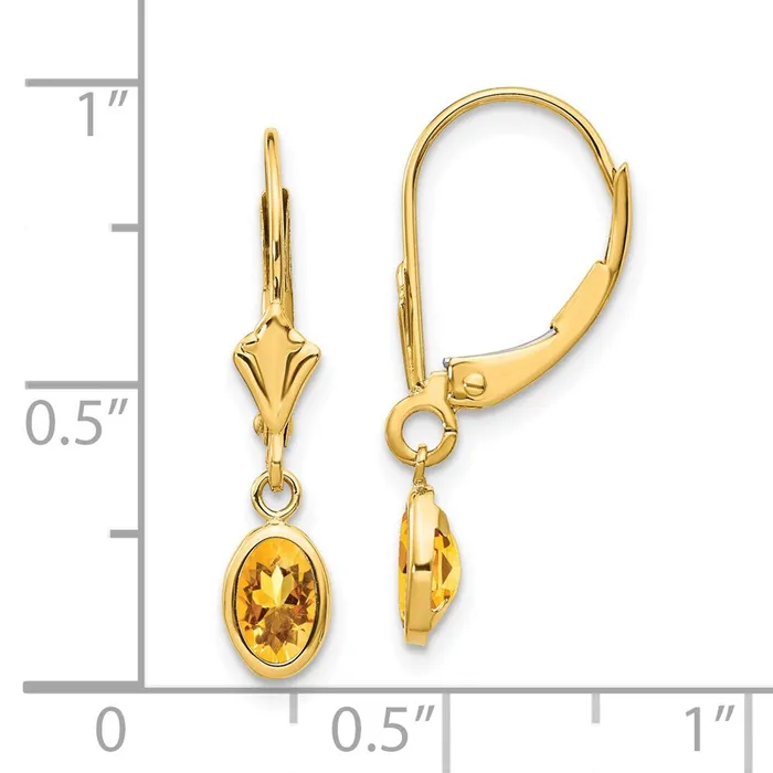 14k 6x4 Oval Bezel NovemberCitrine Leverback Earrings Goldia Earrings