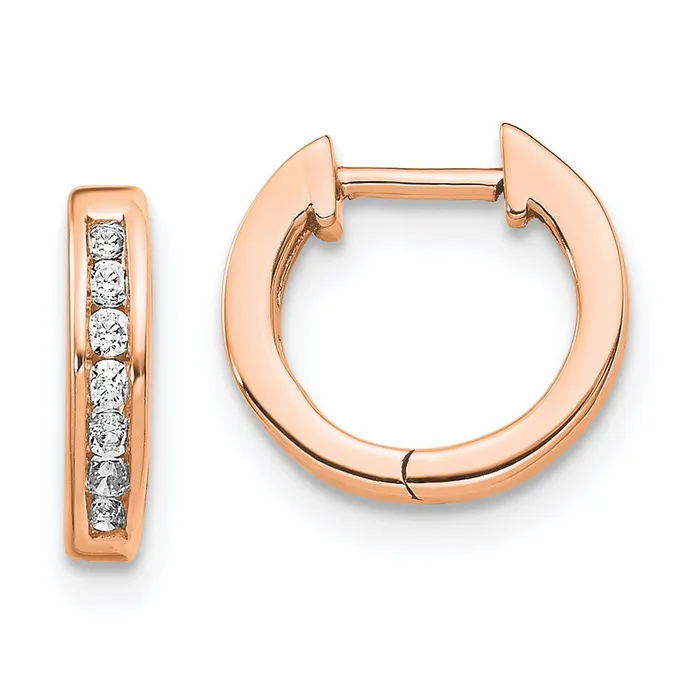 14k Rose Gold Polished Real Diamond Hinged Hoop Earrings Goldia Earrings