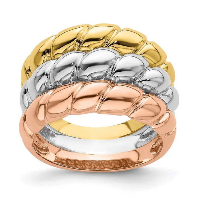 14k Tricolor Gold Triple Shrimp Band Goldia Rings