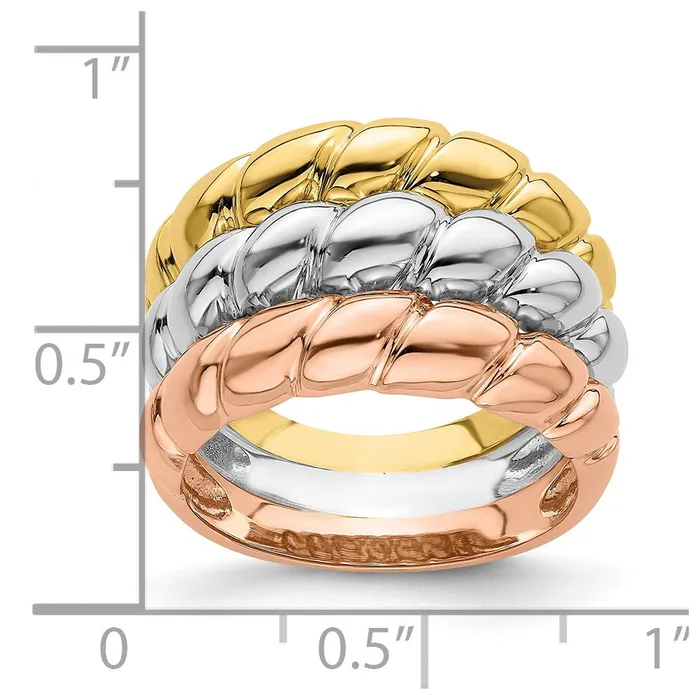 14k Tricolor Gold Triple Shrimp Band Goldia Rings
