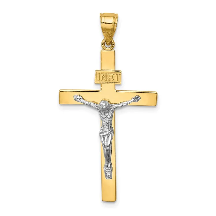 14k Twotone Gold INRI Crucifix Pendant Goldia Rings