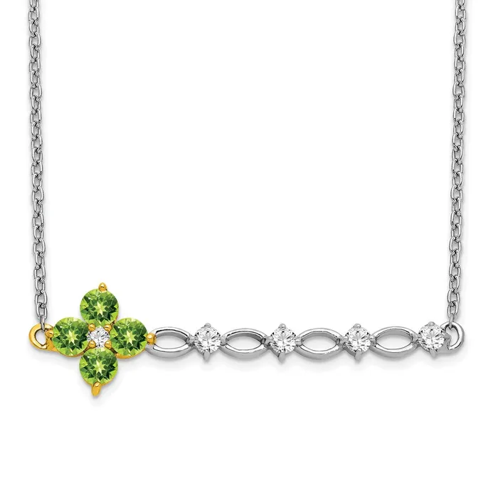 14k TwoTone Gold Peridot and Real Diamond 18in Floral Bar Necklace Goldia Necklaces 14k TwoTone Gold Peridot and Real Diamond 18in Floral Bar Necklace Goldia Necklaces