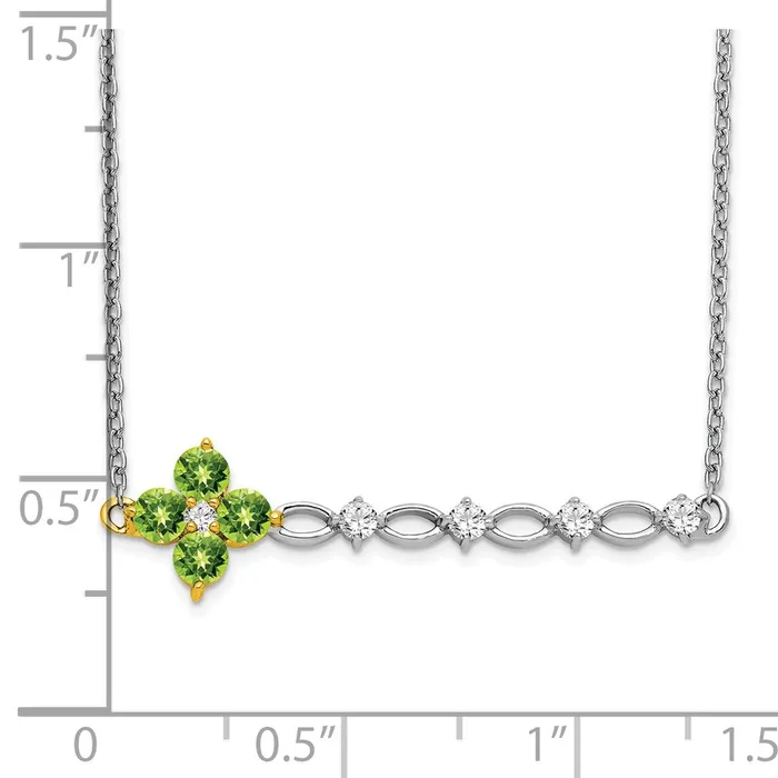 14k TwoTone Gold Peridot and Real Diamond 18in Floral Bar Necklace Goldia Necklaces