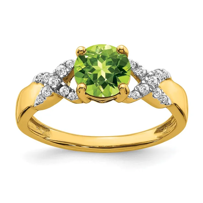 14k TwoTone Gold Peridot and Real Diamond Ring Goldia Rings