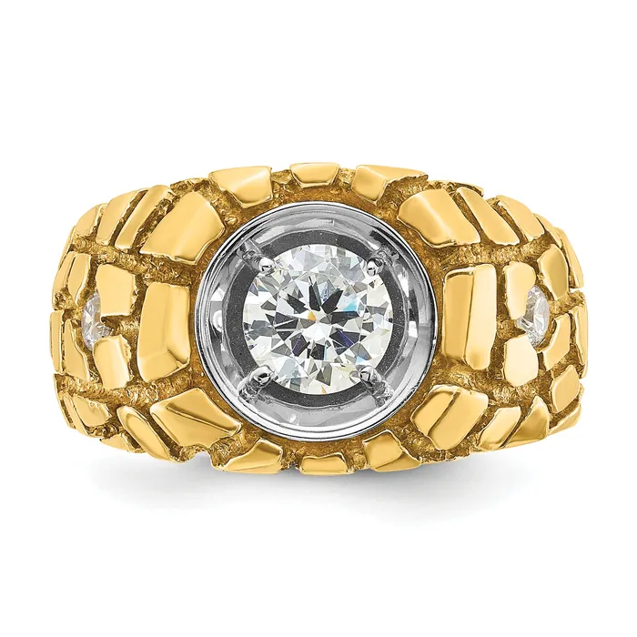 14k Twotone Two Tone 1 Ct Lab Grown Diamond VSSI G Mens Nugget Ring Goldia Rings