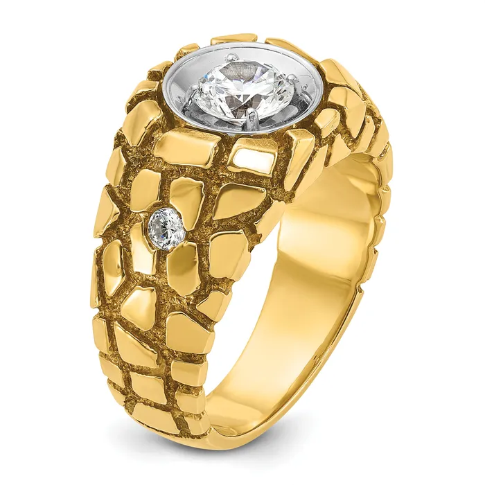14k Twotone Two Tone 1 Ct Lab Grown Diamond VSSI G Mens Nugget Ring Goldia Rings