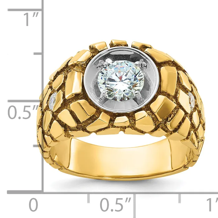 14k Twotone Two Tone 1 Ct Lab Grown Diamond VSSI G Mens Nugget Ring Goldia Rings