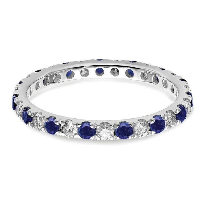 14k White Gold 12 Ct Lab Grown Diamond VSSI G and Lab Created Blue Sapphire Eternity Band Ring Goldia Rings
