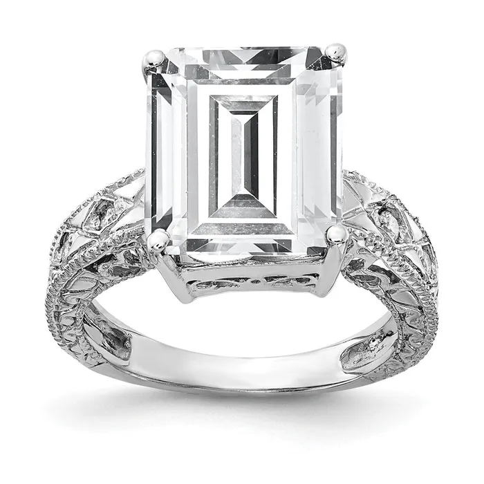 14k White Gold 12x10mm Emerald Cut Cubic Zirconia VS Diamond Ring Goldia Rings 14k White Gold 12x10mm Emerald Cut Cubic Zirconia VS Diamond Ring Goldia Rings