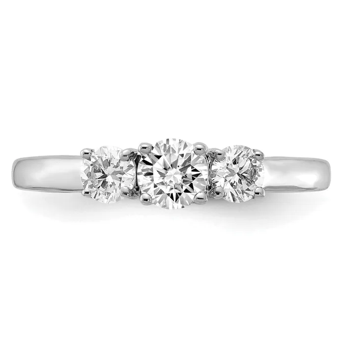14k White Gold 38 Ct Ct Lab Grown Diamond VSSI G 38 Ct Center Round Three Stone Engagement Ring Goldia Rings