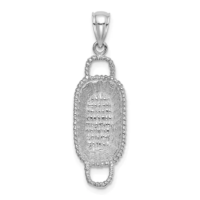 14k White Gold 3D 2 Handles Rectangular Basket Charm Goldia Charm Necklaces