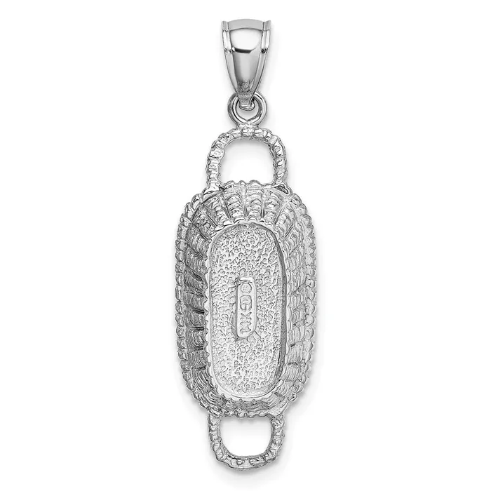 14k White Gold 3D 2 Handles Rectangular Basket Charm Goldia Charm Necklaces