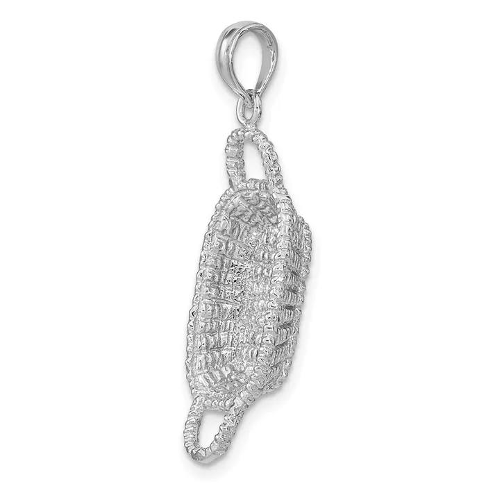 14k White Gold 3D 2 Handles Rectangular Basket Charm Goldia Charm Necklaces