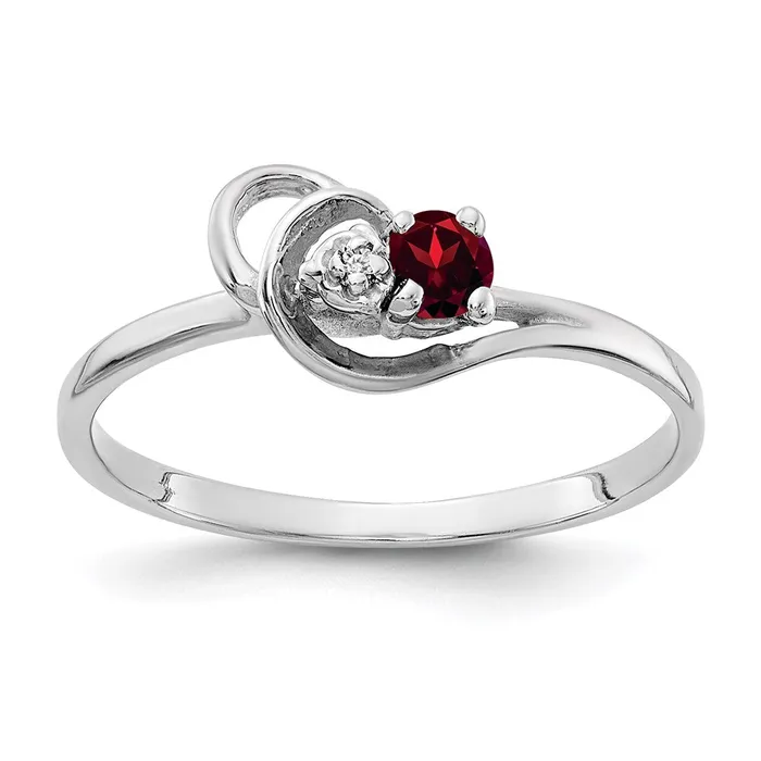 14k White Gold 3mm Garnet A Real Diamond ring Goldia Rings