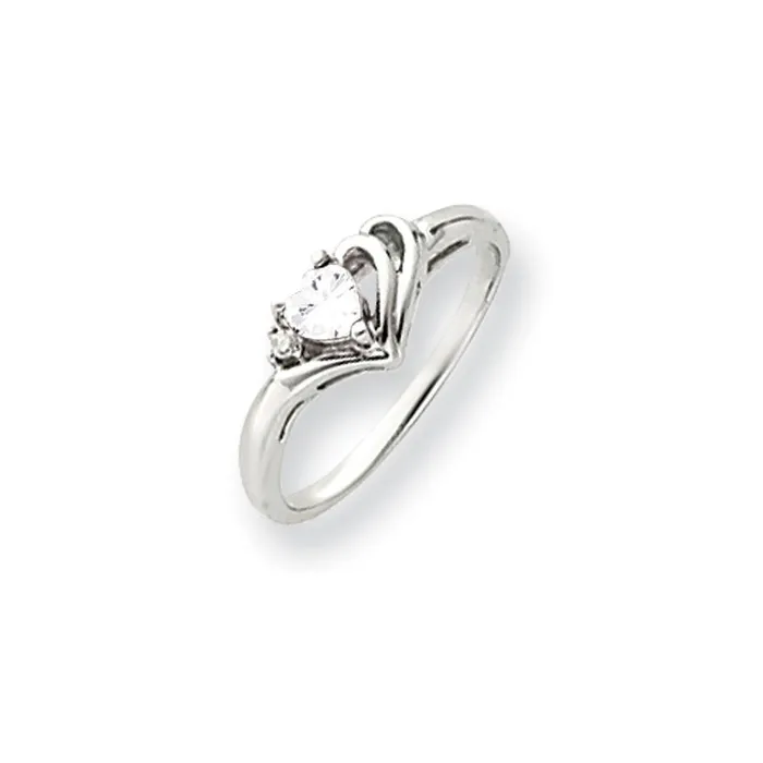 14k White Gold 4mm Heart Cubic Zirconia AAA Diamond ring Goldia Rings