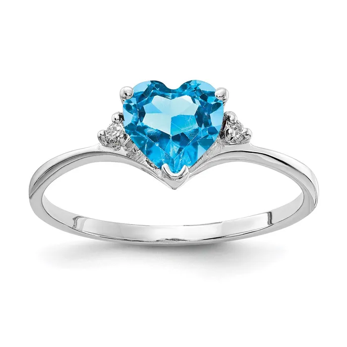 14k White Gold 6mm Heart Blue Topaz AAA Real Diamond ring Goldiacom Rings 14k White Gold 6mm Heart Blue Topaz AAA Real Diamond ring Goldiacom Rings