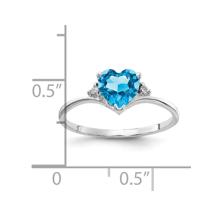14k White Gold 6mm Heart Blue Topaz AAA Real Diamond ring Goldiacom Rings