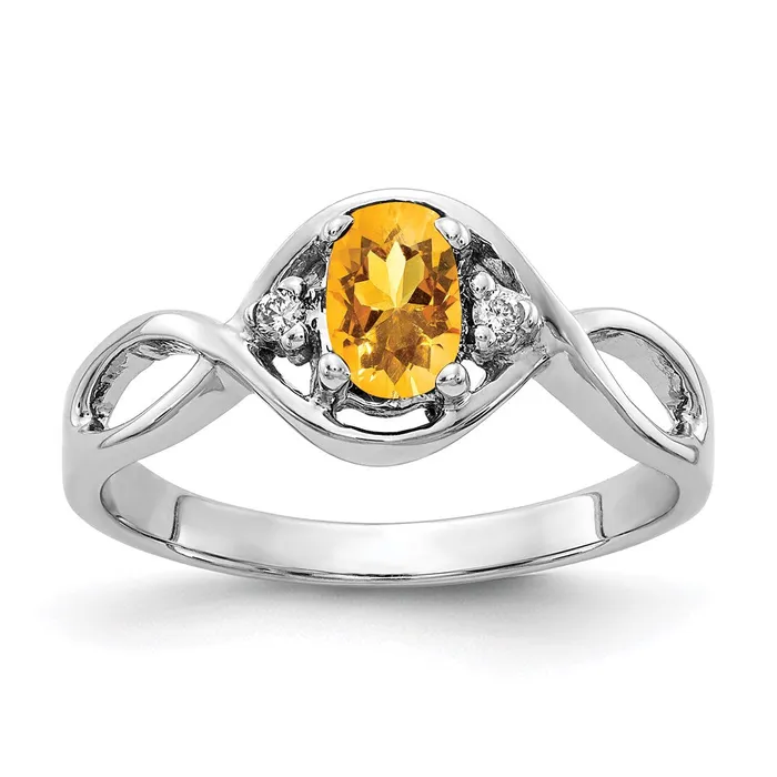 14k White Gold 6x4mm Oval Citrine A Real Diamond ring Goldia Rings