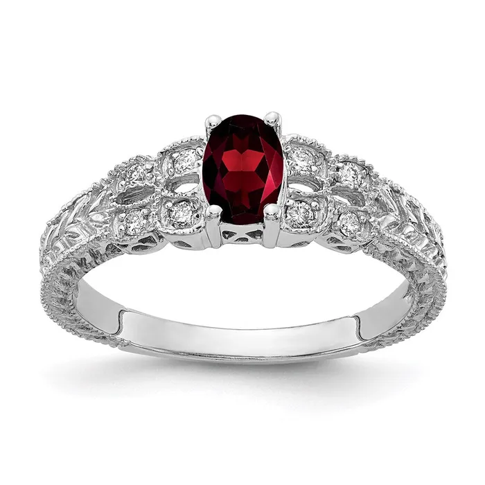 14k White Gold 6x4mm Oval Garnet Checker A Real Diamond ring Goldia Rings