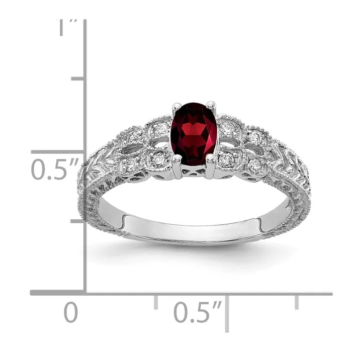 14k White Gold 6x4mm Oval Garnet Checker A Real Diamond ring Goldia Rings