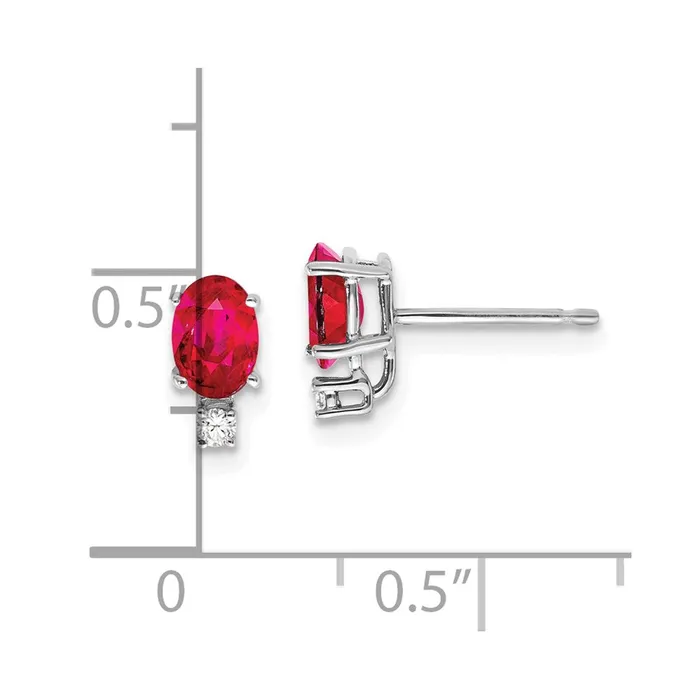 14k White Gold 6x4mm Oval Ruby A Real Diamond Earrings Goldia Earrings