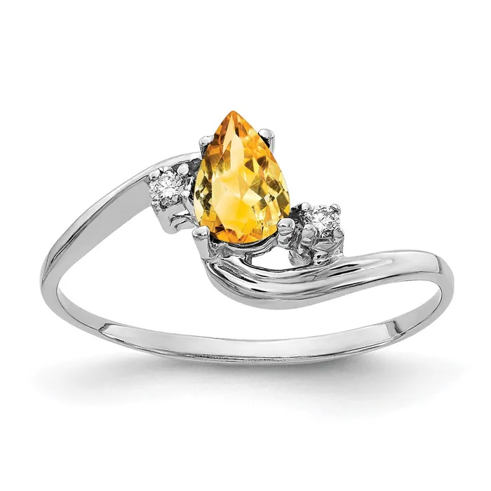 14k White Gold 6x4mm Pear Citrine VS Real Diamond ring Goldiacom Rings