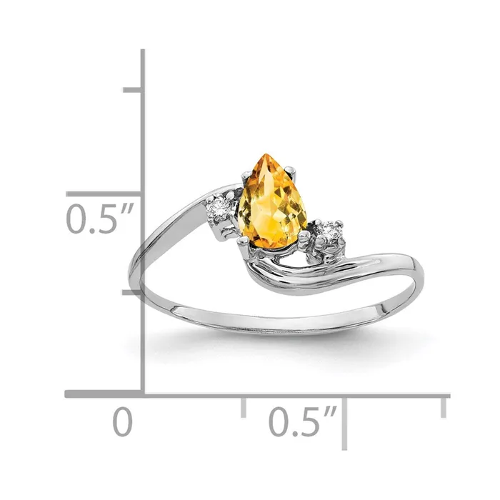 14k White Gold 6x4mm Pear Citrine VS Real Diamond ring Goldiacom Rings