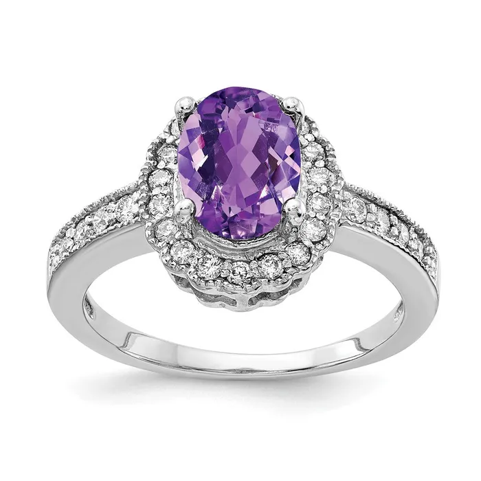 14k White Gold 8x6mm Oval Amethyst VS Diamond ring Goldia Rings