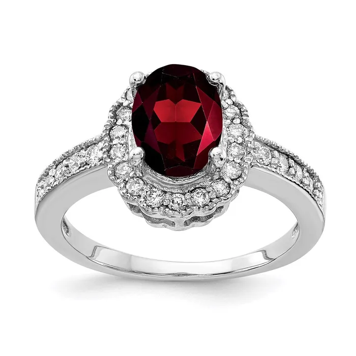 14k White Gold 8x6mm Oval Garnet A Real Diamond ring Goldia Rings