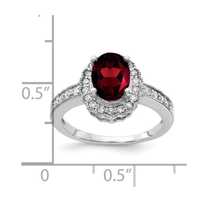 14k White Gold 8x6mm Oval Garnet A Real Diamond ring Goldia Rings