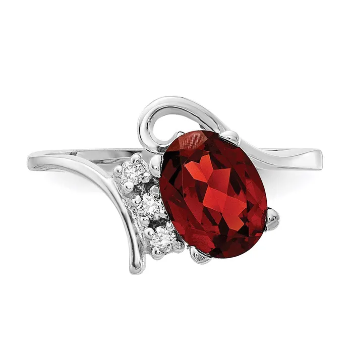 14k White Gold 8x6mm Oval Garnet A Real Diamond ring Goldia Rings
