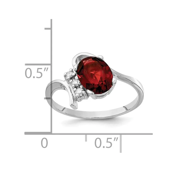 14k White Gold 8x6mm Oval Garnet A Real Diamond ring Goldia Rings