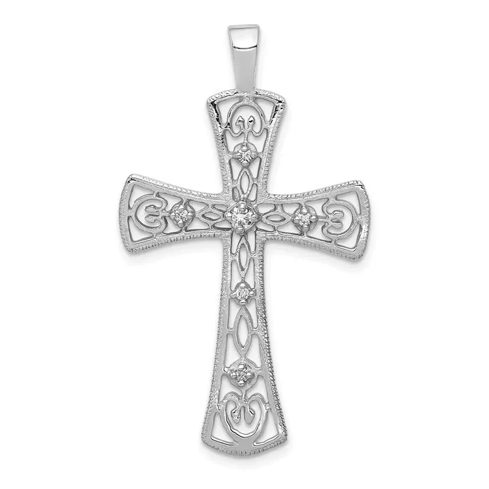 14k White Gold AA Real Diamond Cross Pendant Goldia Necklaces