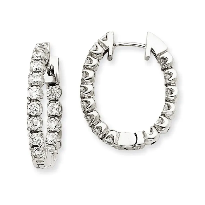 14k White Gold AA Real Diamond Hinged Hoop Earrings Goldia Earrings