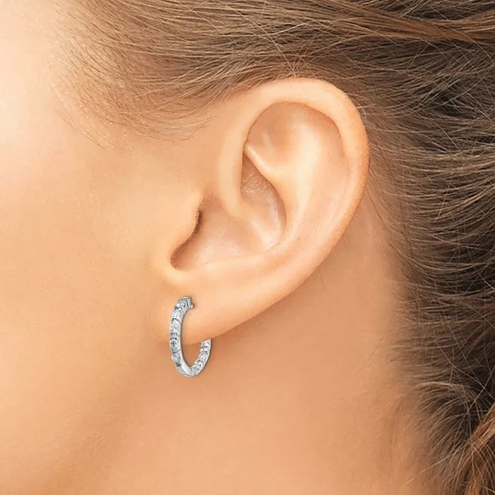 14k White Gold AA Real Diamond Hinged Hoop Earrings Goldia Earrings