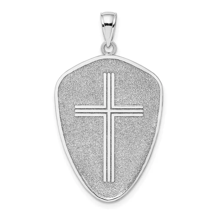 14k White Gold Cross Shield w Joshua 19 On Reverse Charm Goldia Charm Necklaces 14k White Gold Cross Shield w Joshua 19 On Reverse Charm Goldia Charm Necklaces