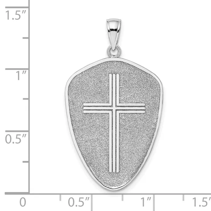 14k White Gold Cross Shield w Joshua 19 On Reverse Charm Goldia Charm Necklaces