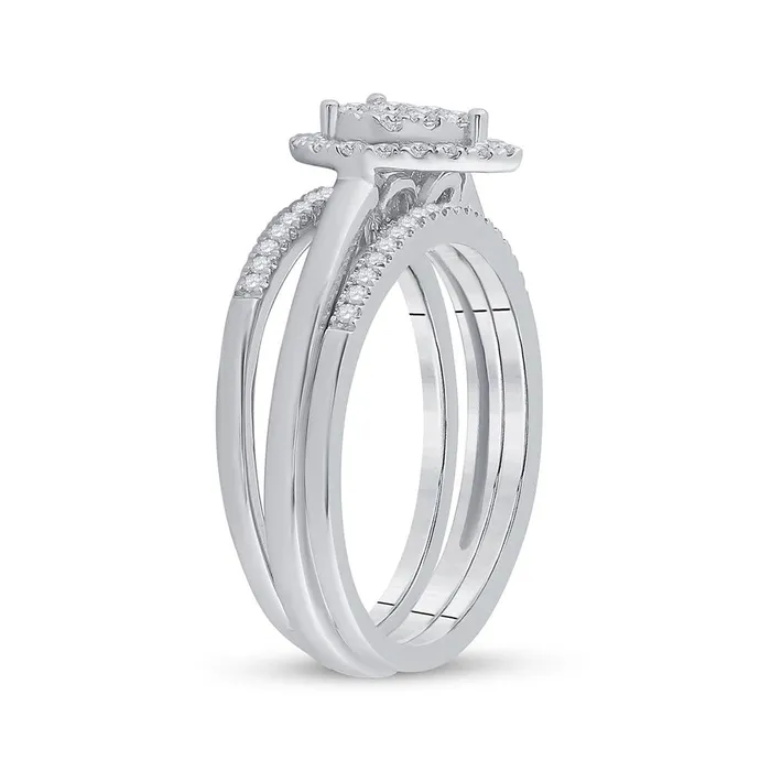 14k White Gold Diamond Heart 3Piece Bridal Wedding Ring Set 12 Cttw gndatlanta Rings 14k White Gold Diamond Heart 3Piece Bridal Wedding Ring Set 12 Cttw gndatlanta Rings