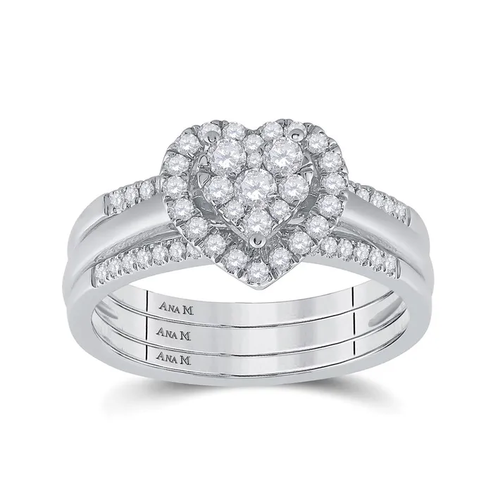 14k White Gold Diamond Heart 3Piece Bridal Wedding Ring Set 12 Cttw gndatlanta Rings