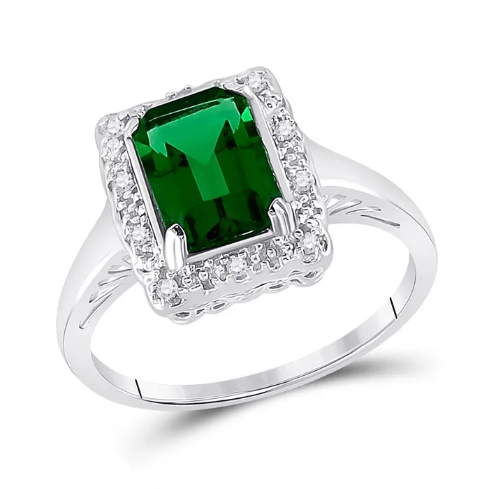 14k White Gold Emerald Created Emerald Solitaire Ring 145 Cttw gndatlanta Rings