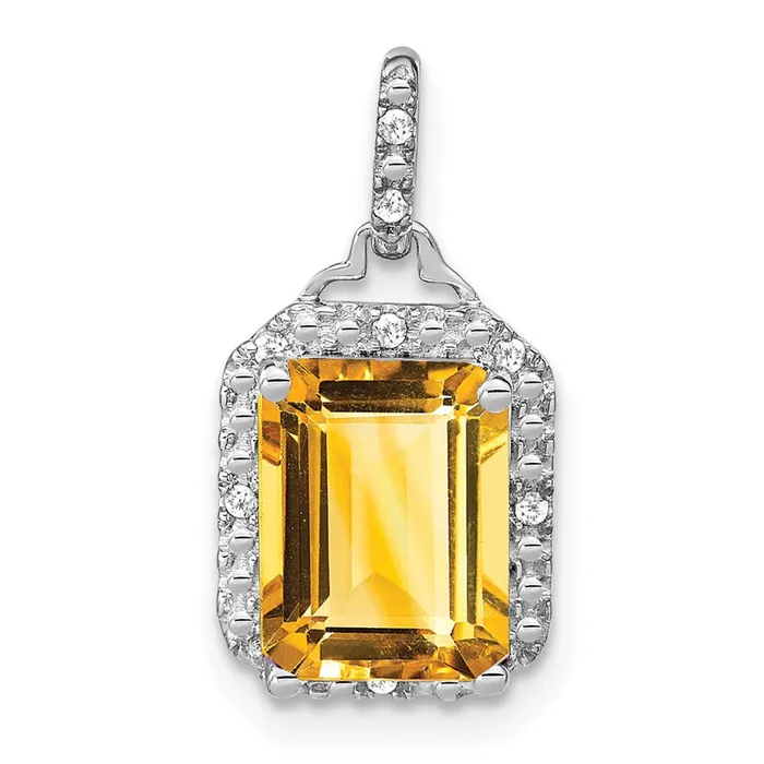 14k White Gold Emeraldcut Citrine and Real Diamond Halo Pendant Goldia Necklaces 14k White Gold Emeraldcut Citrine and Real Diamond Halo Pendant Goldia Necklaces