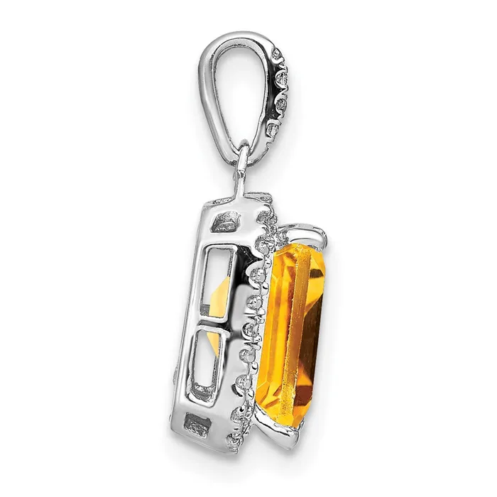 14k White Gold Emeraldcut Citrine and Real Diamond Halo Pendant Goldia Necklaces
