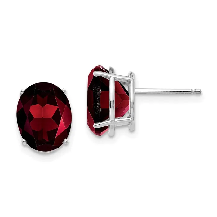 14k White Gold Garnet Oval Stud Earrings Goldia Earrings